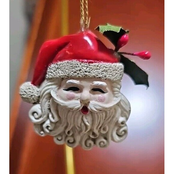Old World Style Ceramic Santa Head Christmas Holiday Ornament Vintage 2" x 1.5" - Picture 1 of 4